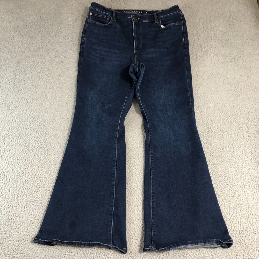 American Eagle Jeans Womens 18 Blue Super High-Rise Flare Stretch Dark Wash Prep